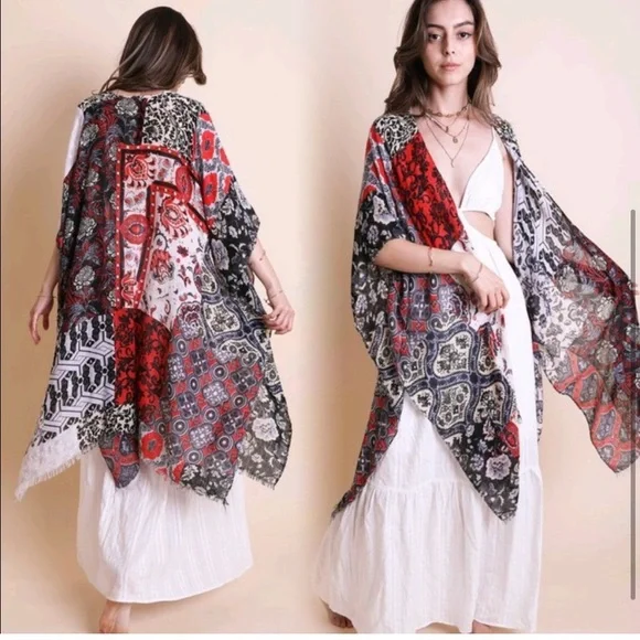 LAST 1 then sold out Boho Floral Patchwork Kimono Cardigan Wrap - Picture 4 of 7